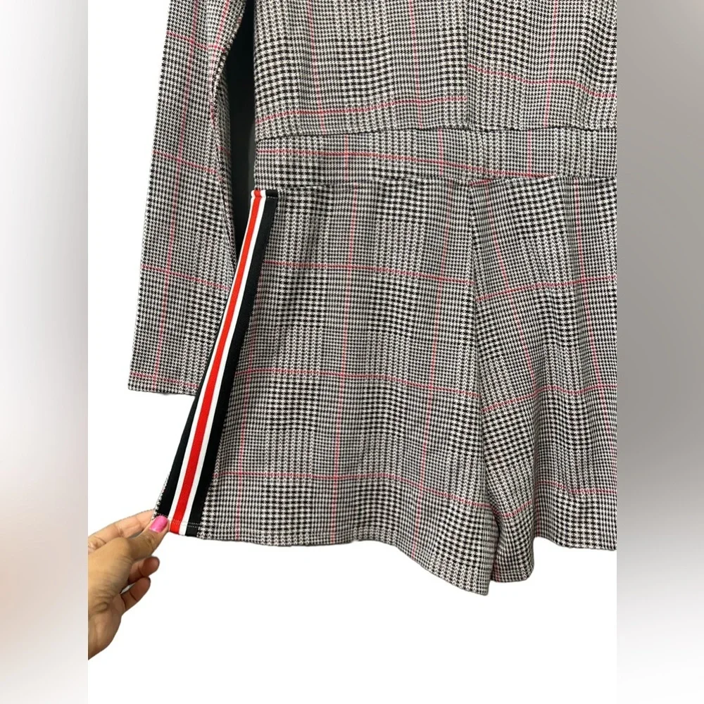 Plaid Red, Gray, Black with side stripes drawstring longsleeve romper size small